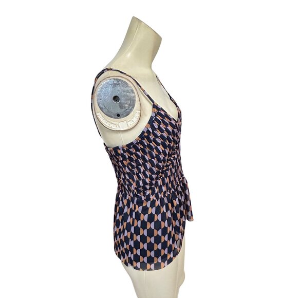 Anthropologie V-Neck Tank Top Geometric Navy Blue Sleeveless Blouse Small NWT - Picture 5 of 8